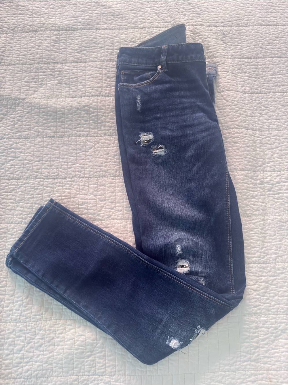 White House Black Market Dark Blue Distressed Skinny Jeans